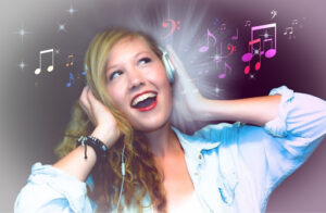 Woman having an online singing lesson